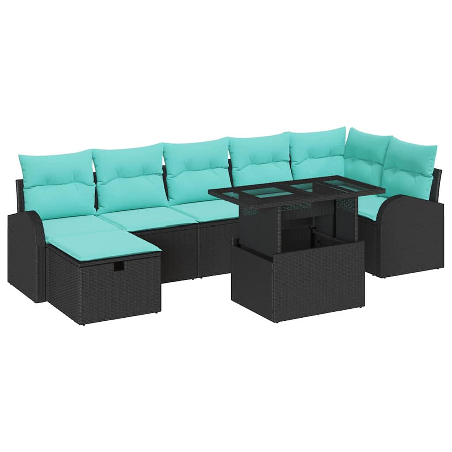 Tuin Sofa Set met kussen met opslag 8 pcs Zwart Poly riet