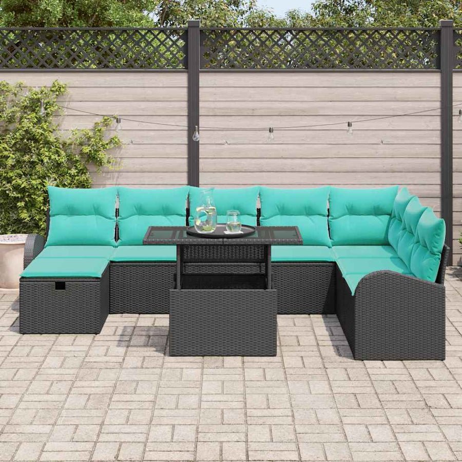 Tuin Sofa Set met kussen met opslag 9 pcs Zwart Poly riet
