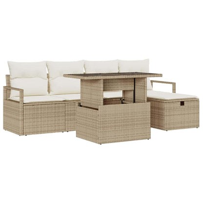 Tuin Sofa Set met kussen met opslag 6 pcs Beige Poly riet