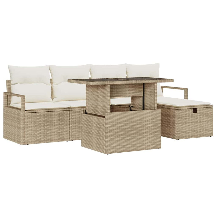Tuin Sofa Set met kussen met opslag 6 pcs Beige Poly riet
