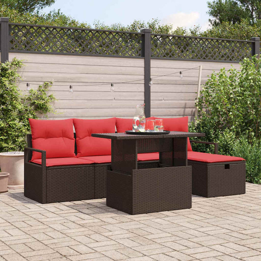 Tuin Sofa Set met kussen met opslag 6 pcs Bruin Poly riet