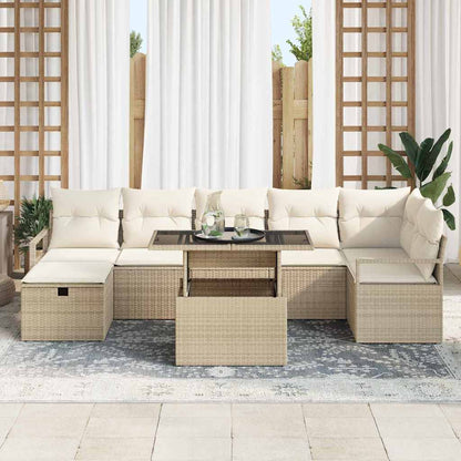 Tuin Sofa Set met kussen met opslag 8 pcs Beige Poly riet