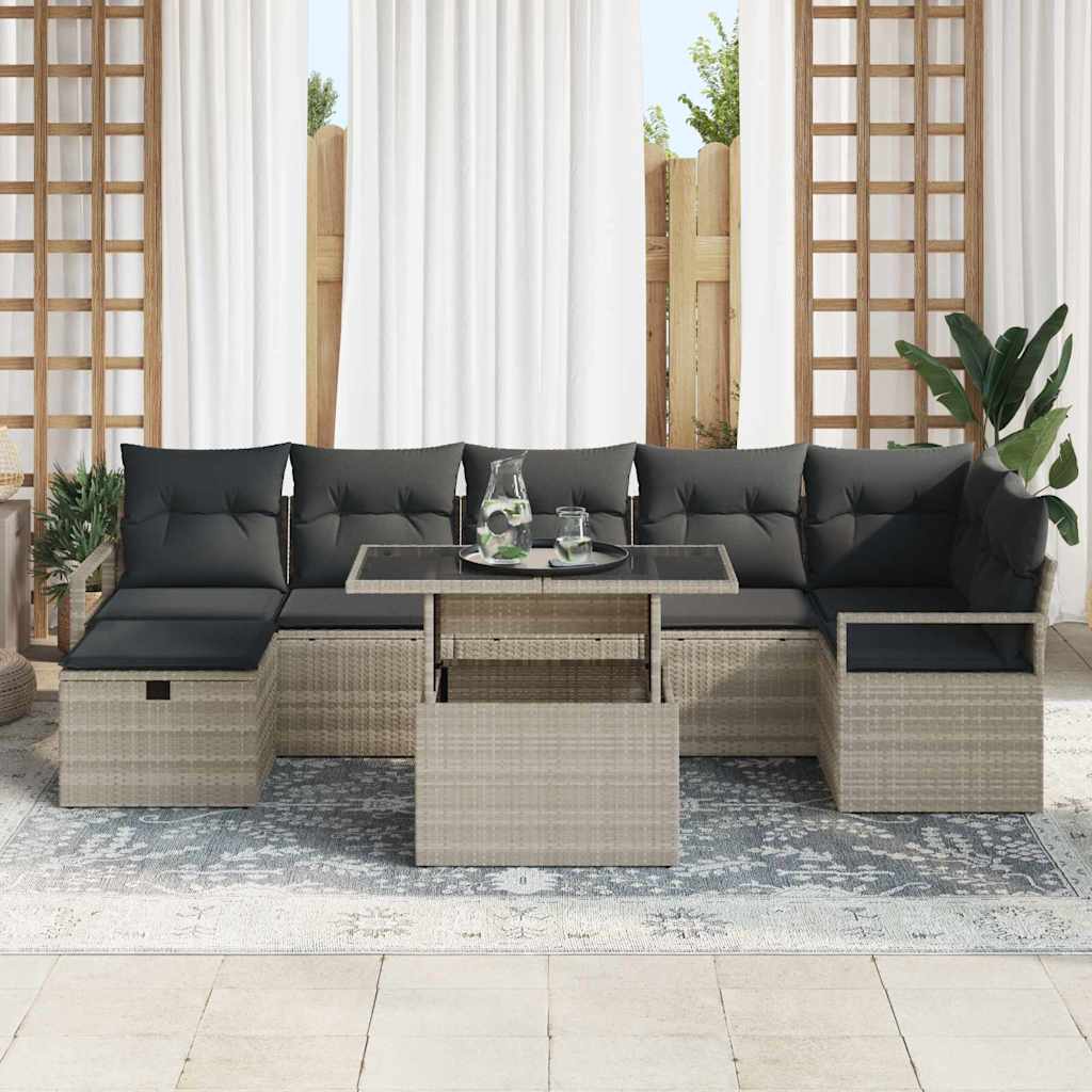 Tuin Sofa Set met kussen met opslag 8 pcs Lichtgrijs Poly riet