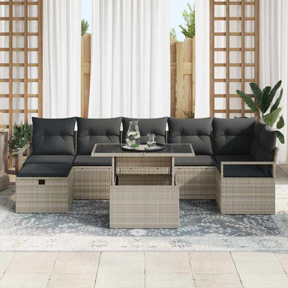 Tuin Sofa Set met kussen met opslag 8 pcs Lichtgrijs Poly riet