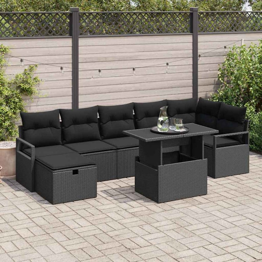 Tuin Sofa Set met kussen met opslag 8 pcs Zwart Poly riet