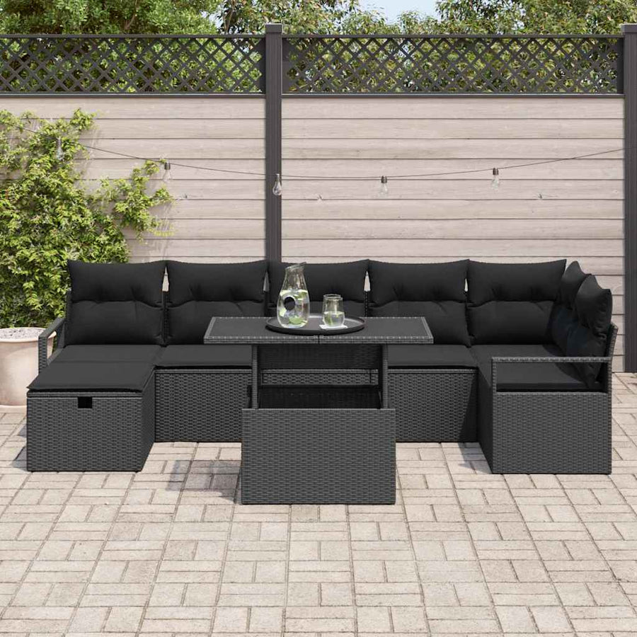 Tuin Sofa Set met kussen met opslag 8 pcs Zwart Poly riet