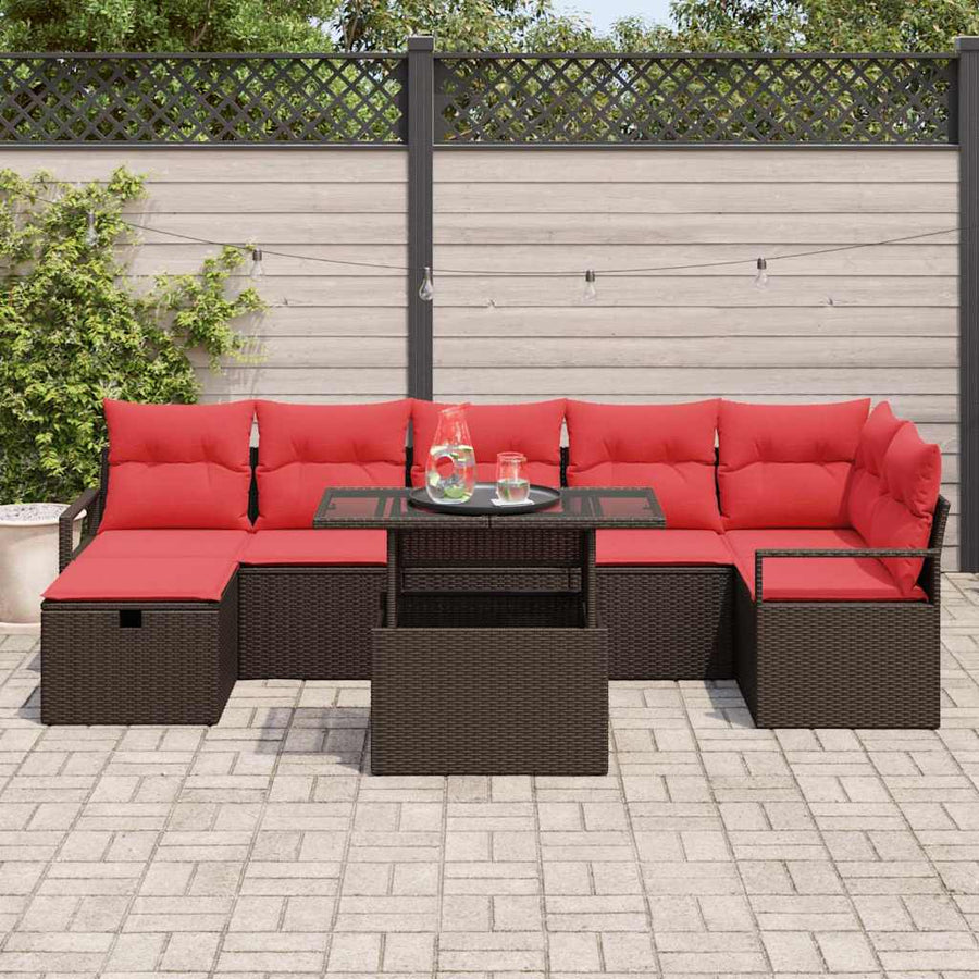 Tuin Sofa Set met kussen met opslag 8 pcs Bruin poly rattan