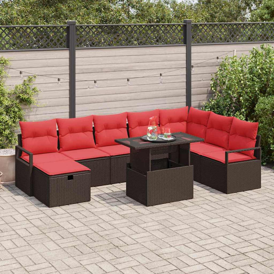 Tuin Sofa Set met kussen met opslag 9 pcs Bruin Poly riet