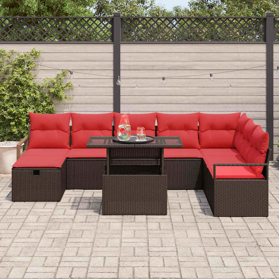 Tuin Sofa Set met kussen met opslag 9 pcs Bruin Poly riet