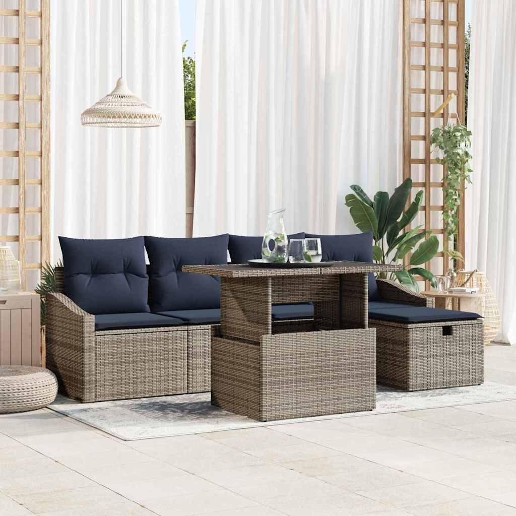 Tuin Sofa Set met kussen 6 pcs Grijs poly rattan