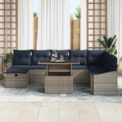 Tuin Sofa Set met kussen 9 pcs Grijs poly rattan