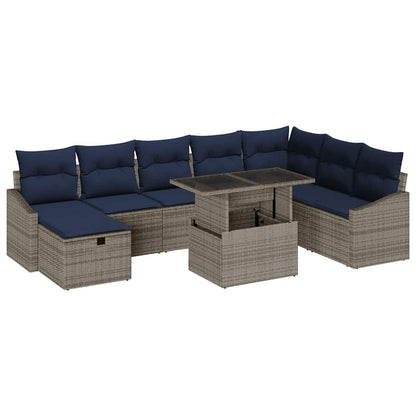 Tuin Sofa Set met kussen 9 pcs Grijs poly rattan