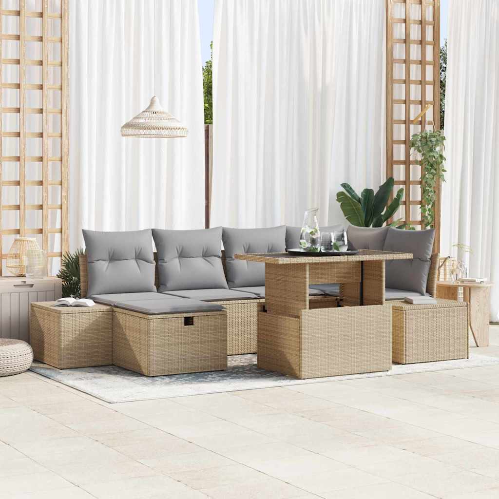 Tuin Sofa Set 7 pcs Beige poly rattan