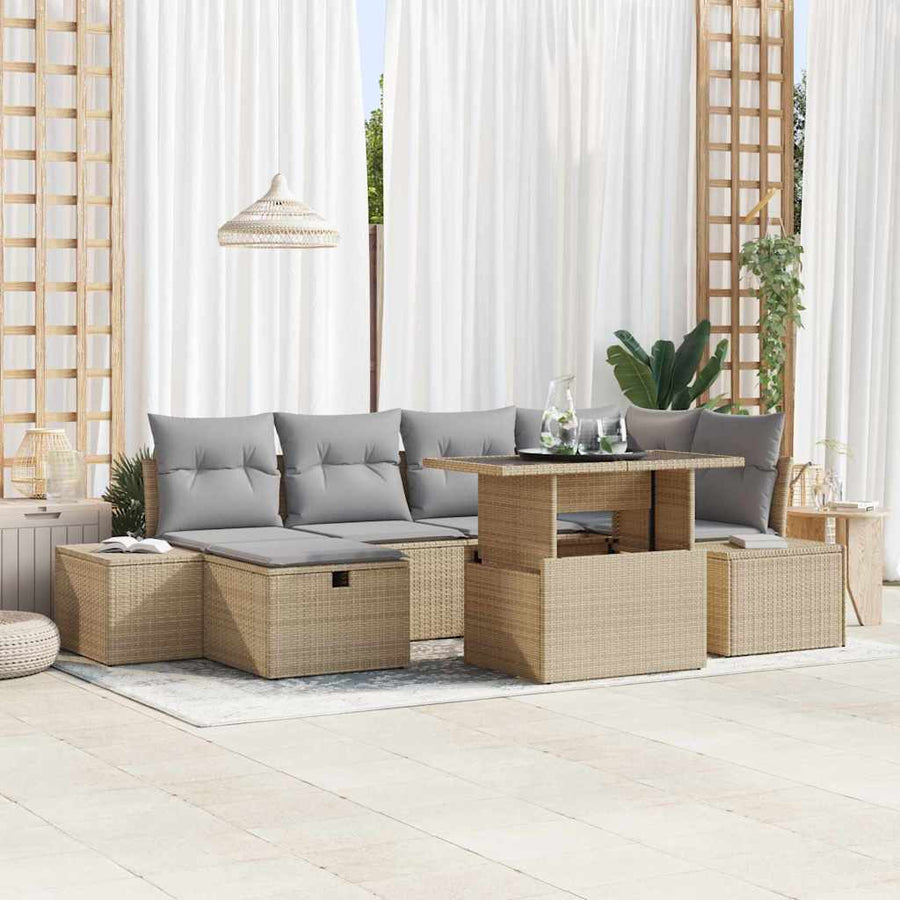 Tuin Sofa Set 7 pcs Beige poly rattan