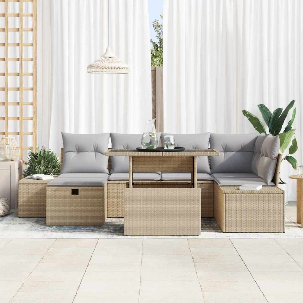 Tuin Sofa Set 7 pcs Beige poly rattan