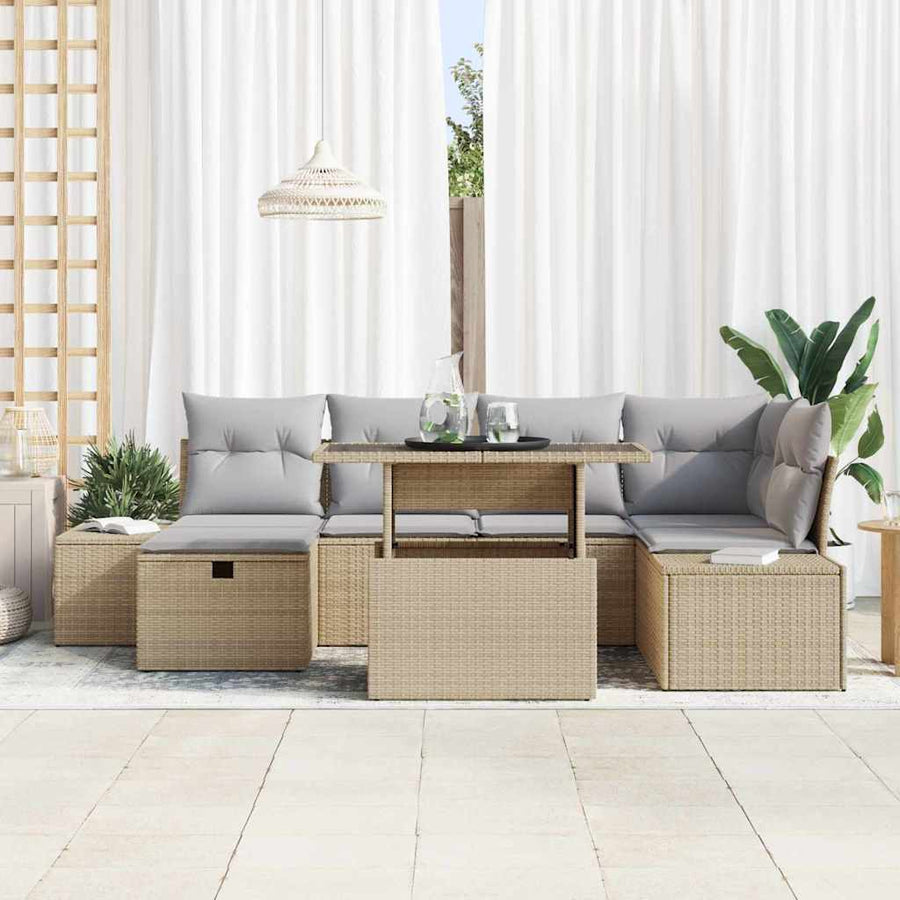 Tuin Sofa Set 7 pcs Beige poly rattan