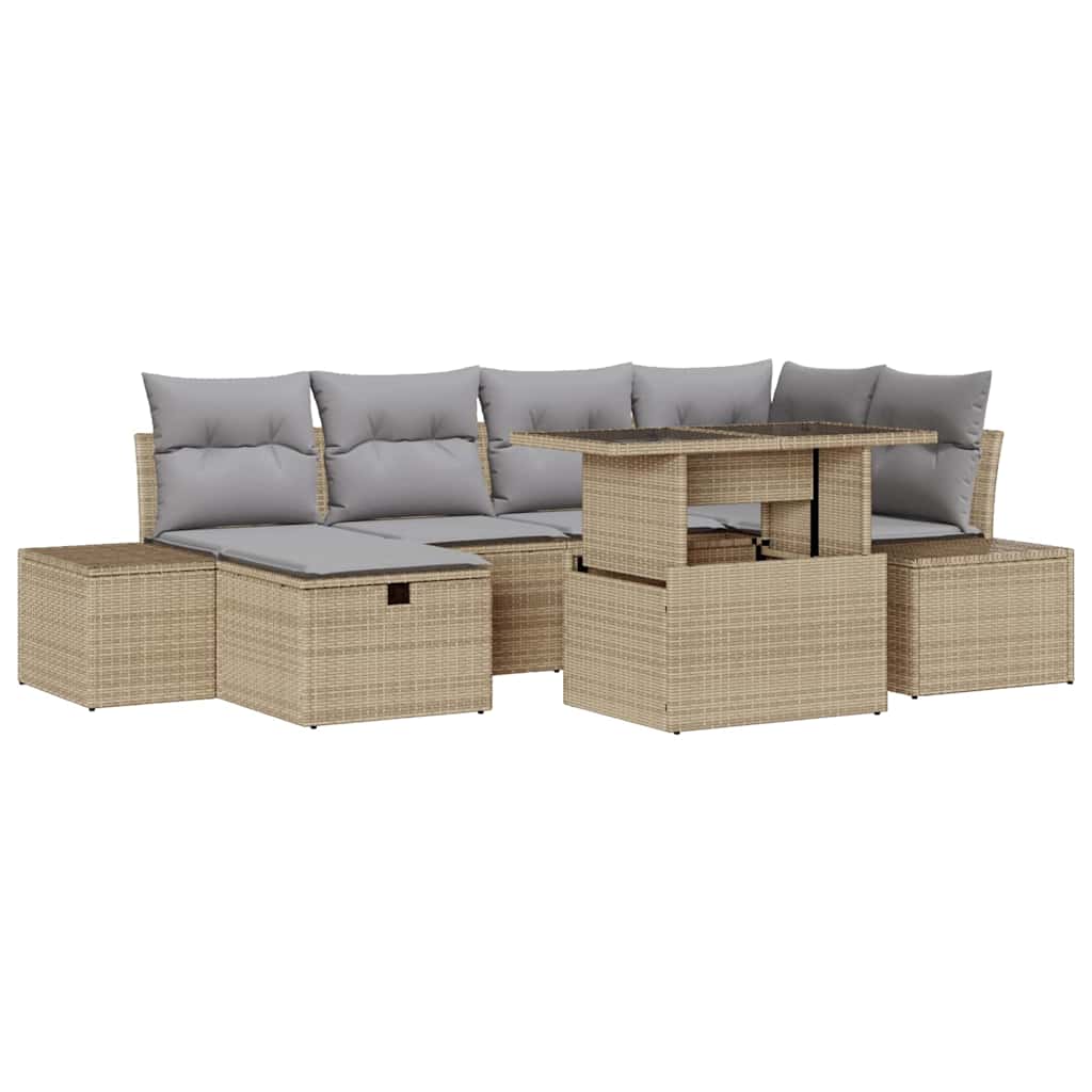 Tuin Sofa Set 7 pcs Beige poly rattan