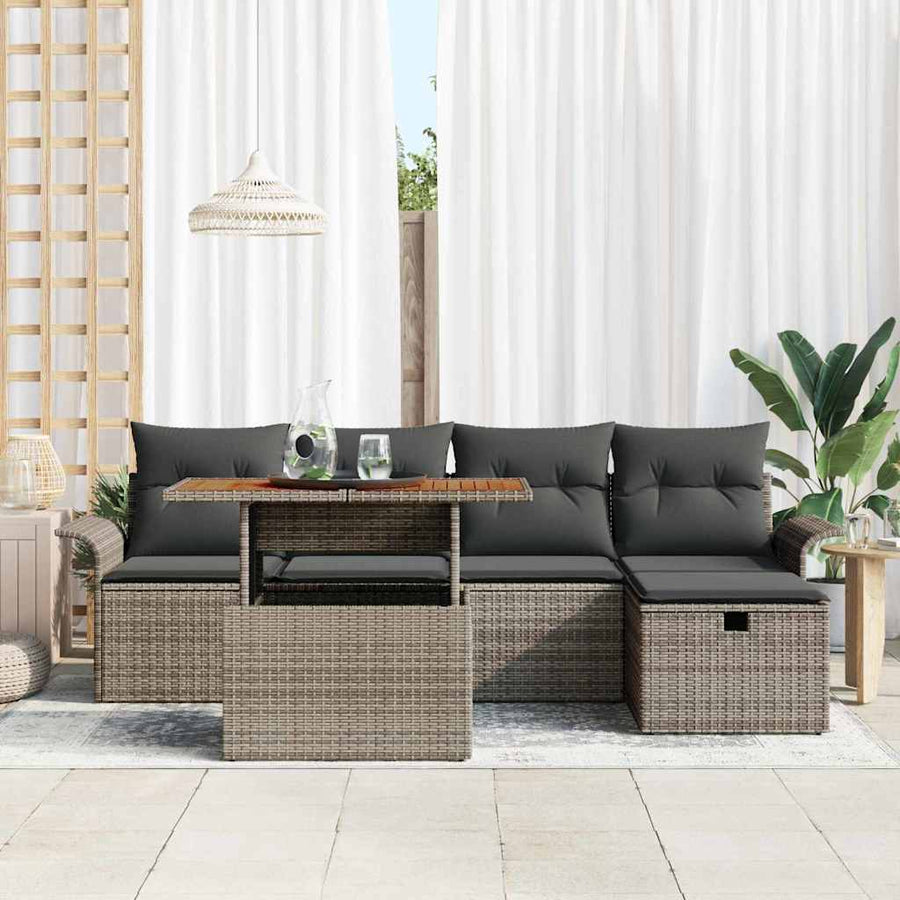 Tuin Sofa Set 6 pcs Grijs poly rattan
