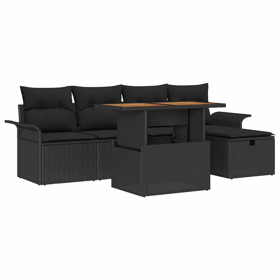 Tuin Sofa Set 6 pcs Zwart poly rattan