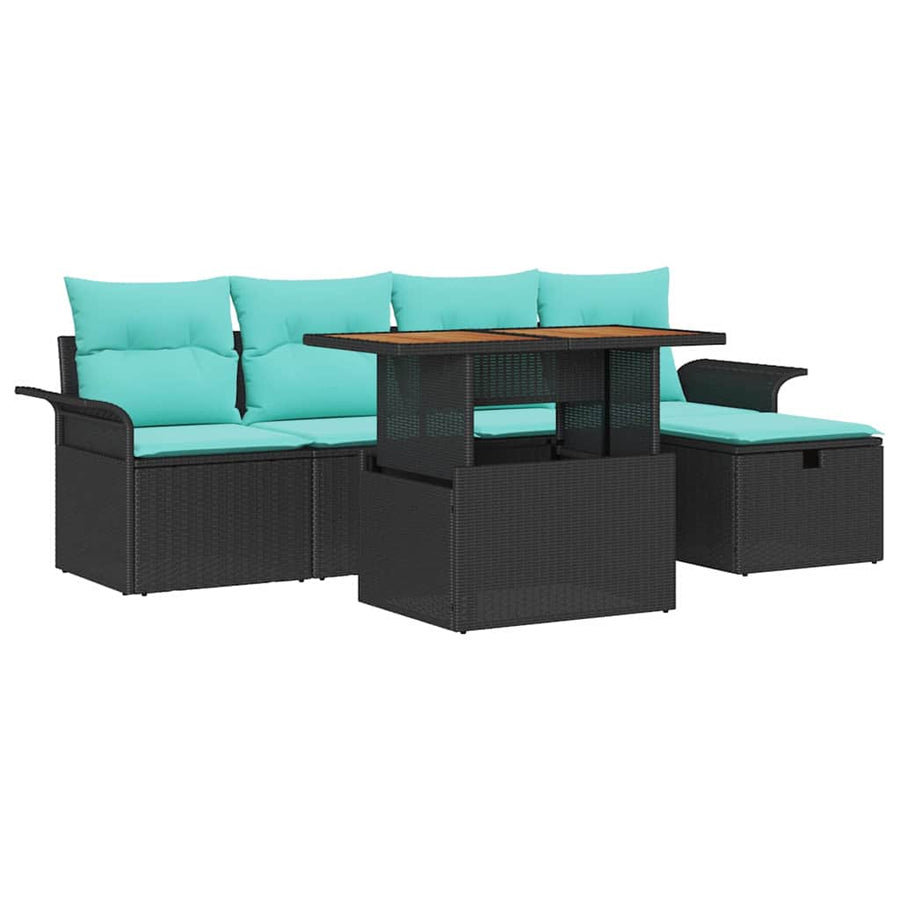 Tuin Sofa Set 6 pcs Zwart poly rattan