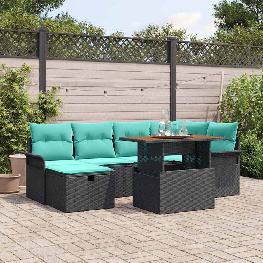 Tuin Sofa Set 7 pcs Zwart poly rattan