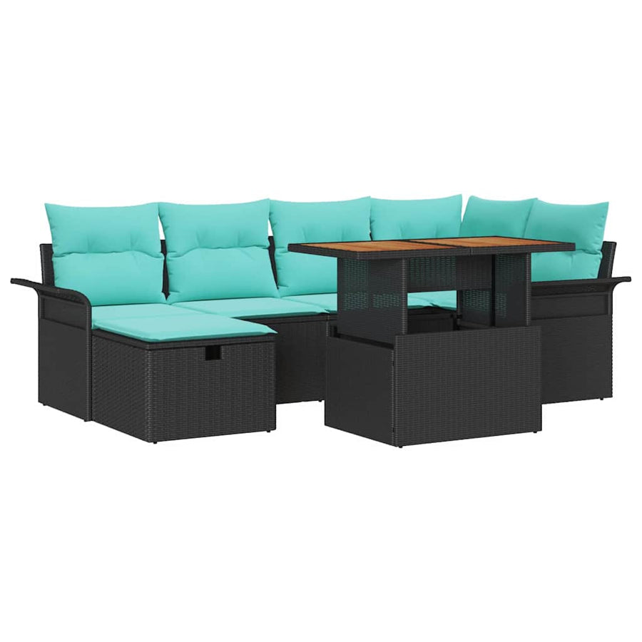Tuin Sofa Set 7 pcs Zwart poly rattan