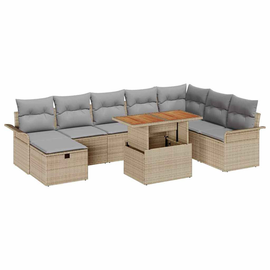 Tuin Sofa Set 9 pcs Beige poly rattan