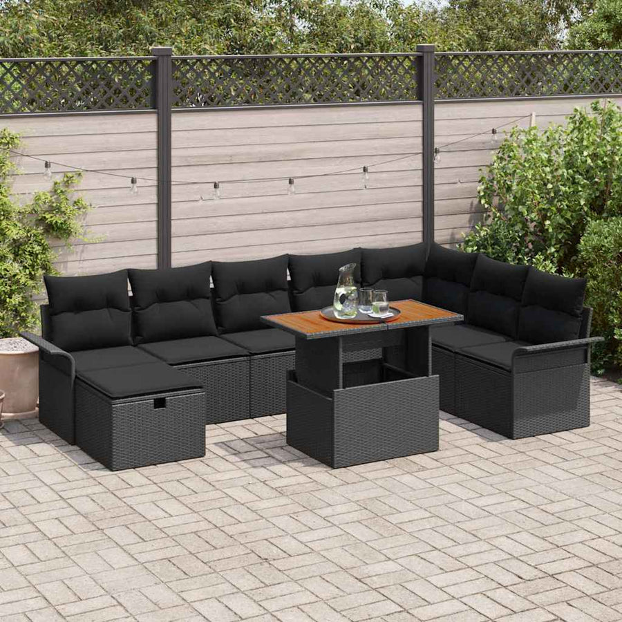 Tuin Sofa Set 9 pcs Zwart poly rattan