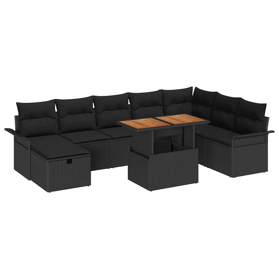 Tuin Sofa Set 9 pcs Zwart poly rattan
