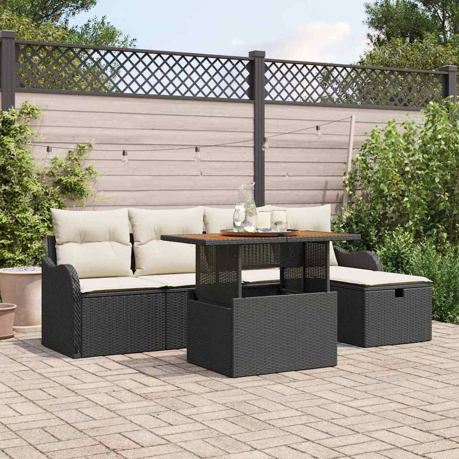 Tuin Sofa Set 6 pcs Zwart poly rattan
