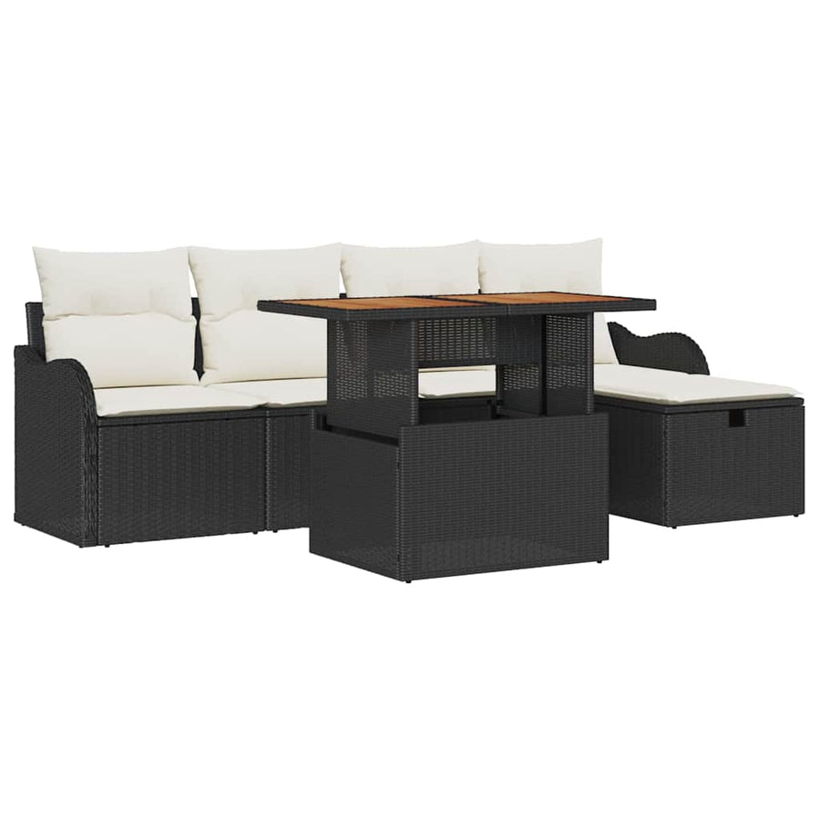 Tuin Sofa Set 6 pcs Zwart poly rattan