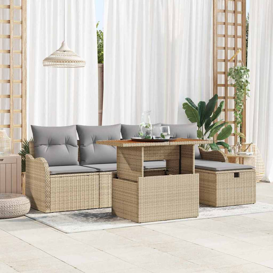 Tuin Sofa Set 6 pcs Beige poly rattan