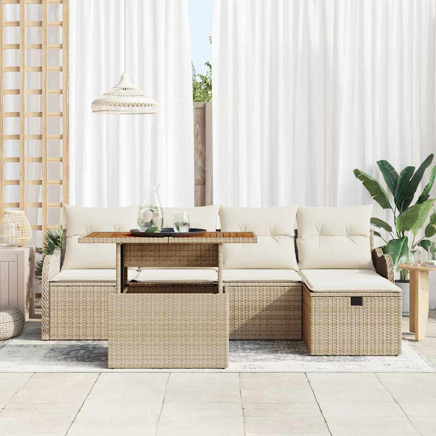 Tuin Sofa Set 6 pcs Beige poly rattan