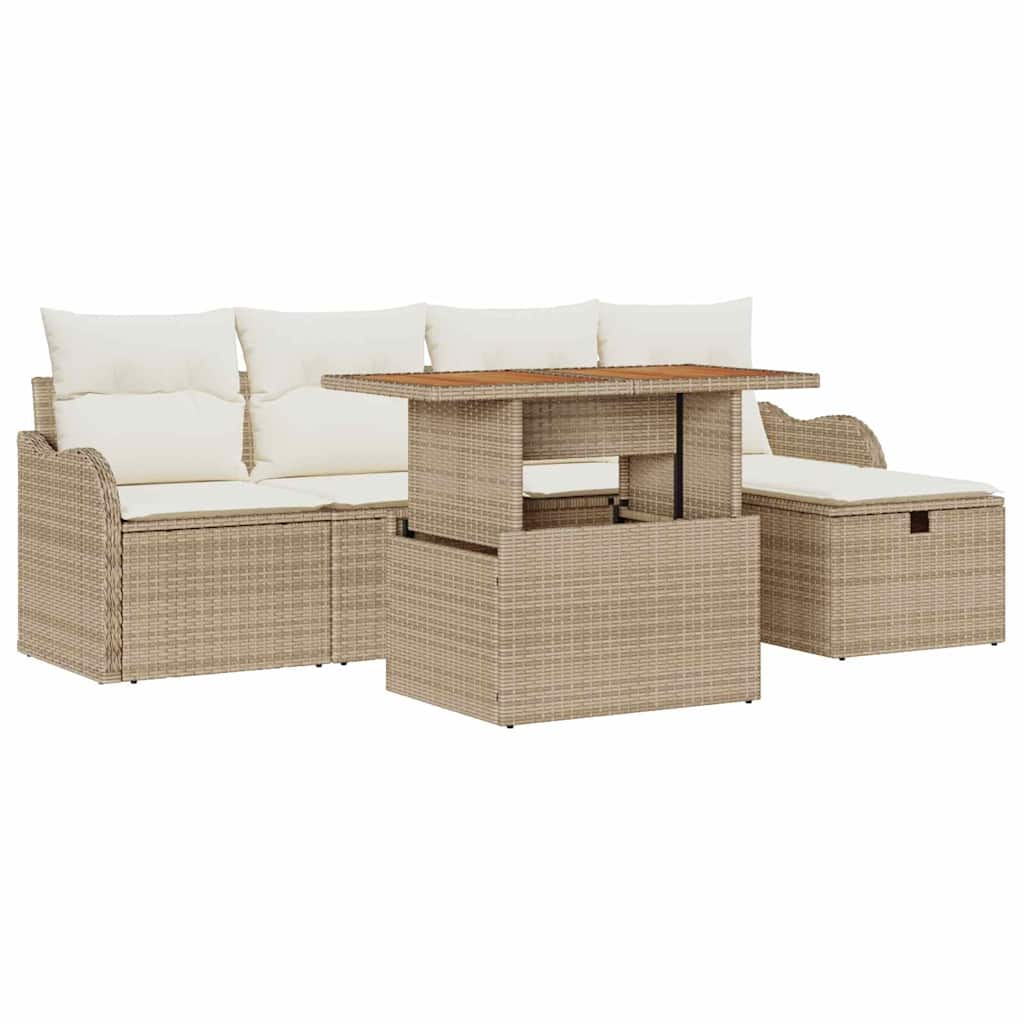 Tuin Sofa Set 6 pcs Beige poly rattan