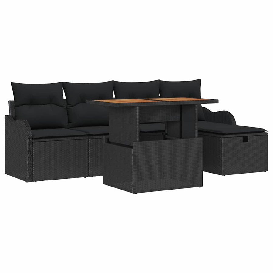 Tuin Sofa Set 6 pcs Zwart poly rattan