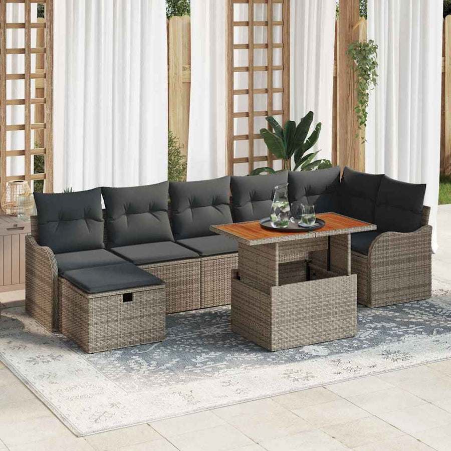 Tuin Sofa Set met opslag 8 pcs Grijs Poly riet