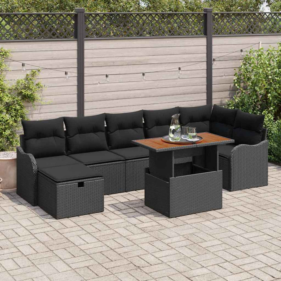 Tuin Sofa Set met opslag 8 pcs Zwart Poly riet