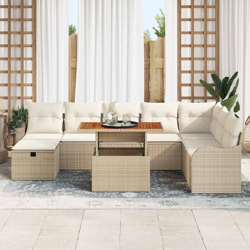 Tuin Sofa Set 9 pcs Beige poly rattan