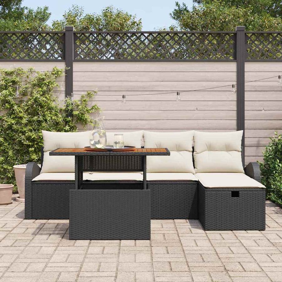 Tuin Sofa Set 6 pcs Zwart poly rattan