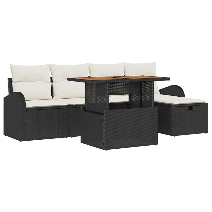 Tuin Sofa Set 6 pcs Zwart poly rattan