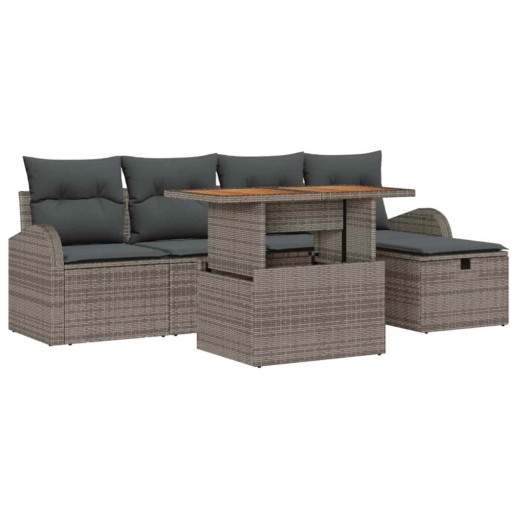 Tuin Sofa Set 6 pcs Grijs poly rattan
