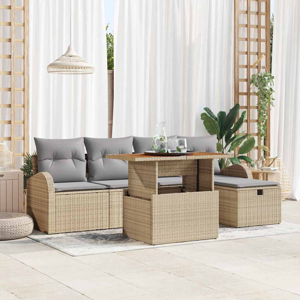 Tuin Sofa Set 6 pcs Beige poly rattan