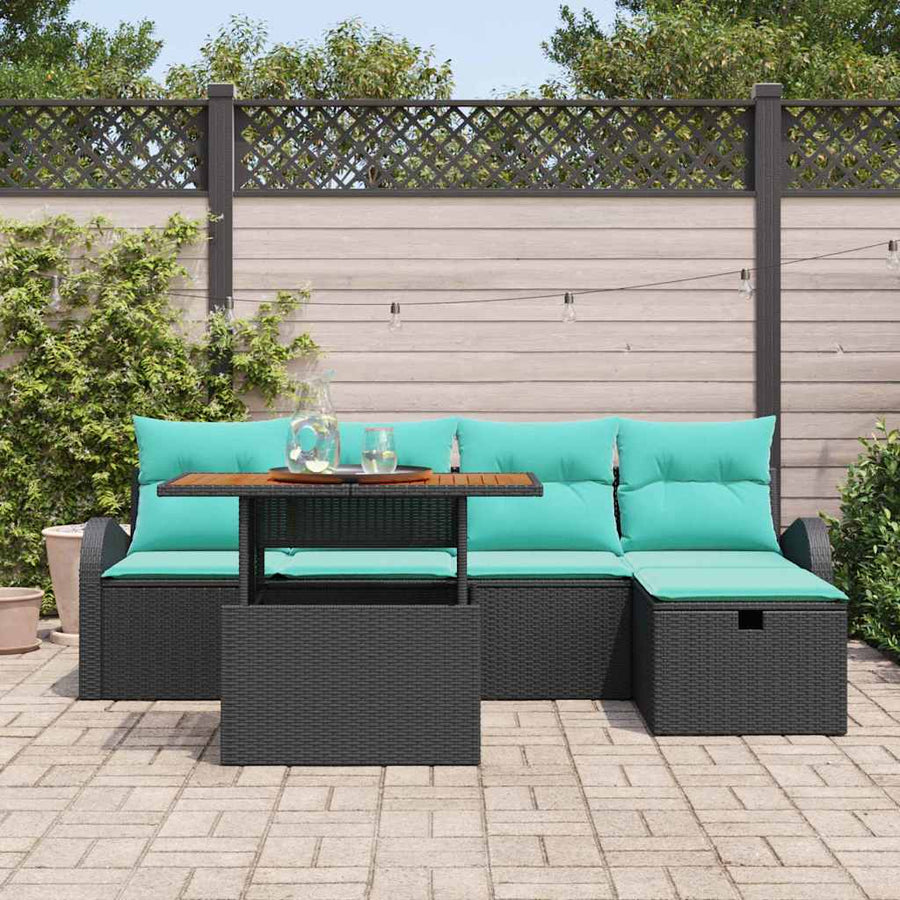 Tuin Sofa Set 6 pcs Zwart poly rattan