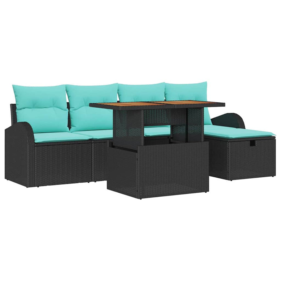 Tuin Sofa Set 6 pcs Zwart poly rattan