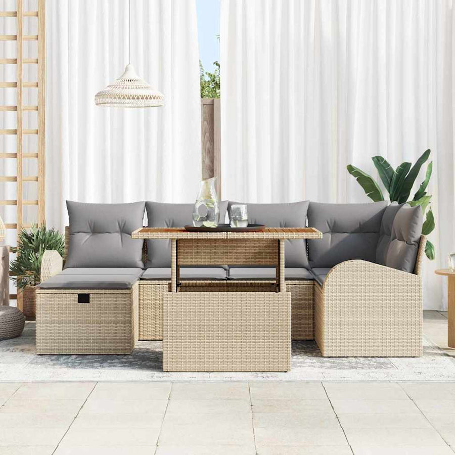Tuin Sofa Set 7 pcs Beige poly rattan
