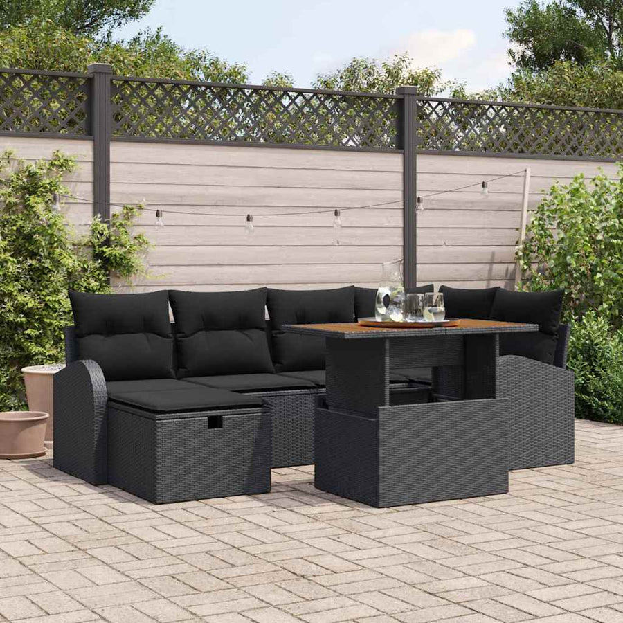 Tuin Sofa Set 7 pcs Zwart poly rattan