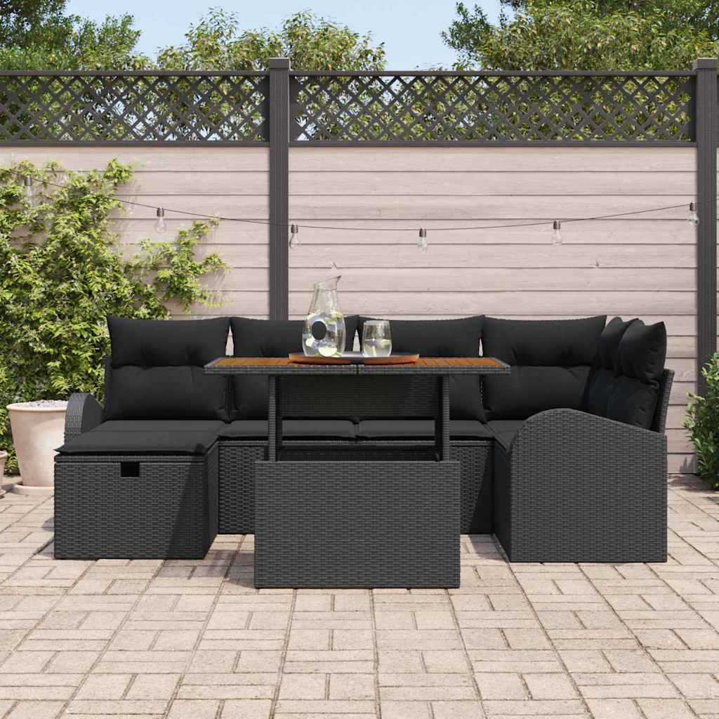 Tuin Sofa Set 7 pcs Zwart poly rattan