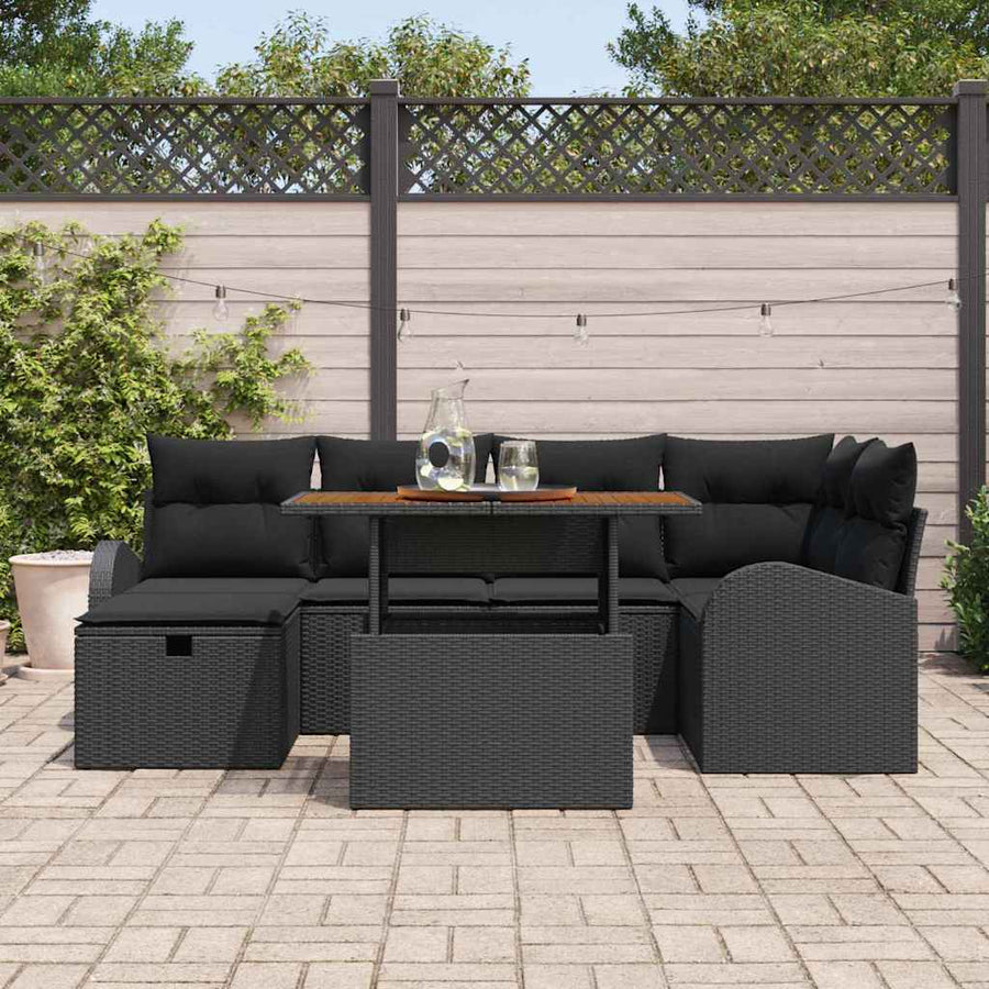 Tuin Sofa Set 7 pcs Zwart poly rattan