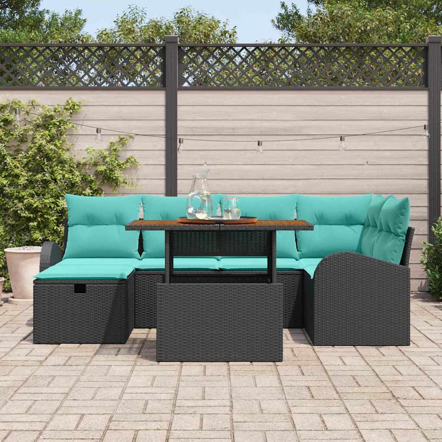 Tuin Sofa Set 7 pcs Zwart poly rattan