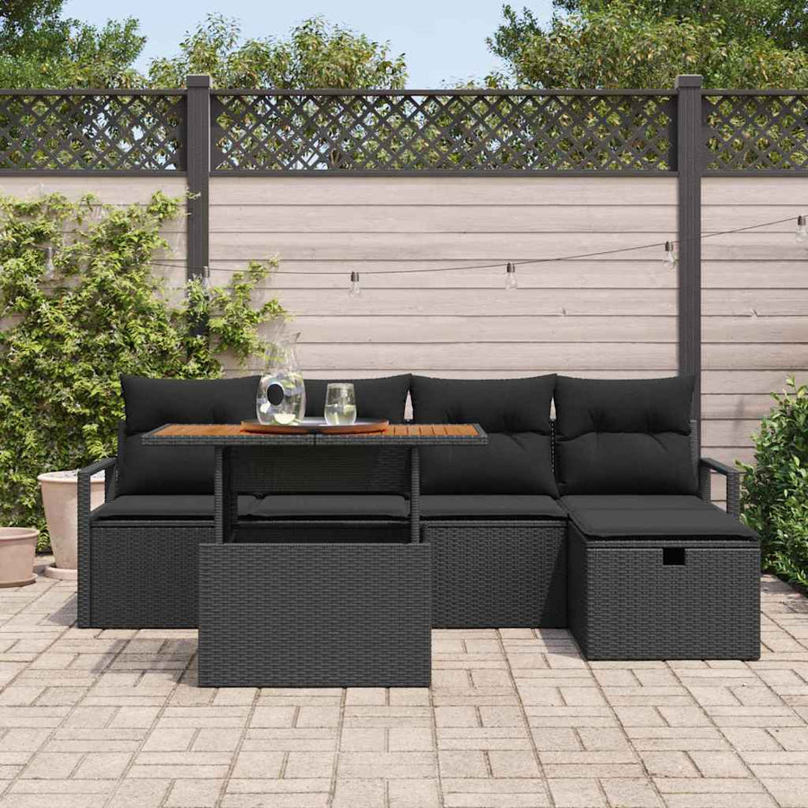 Tuin Sofa Set 6 pcs Zwart poly rattan